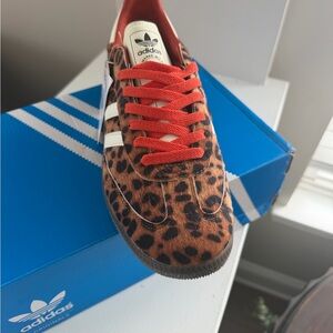 adidas Leopard Print Athletic Shoes with Red Accents
